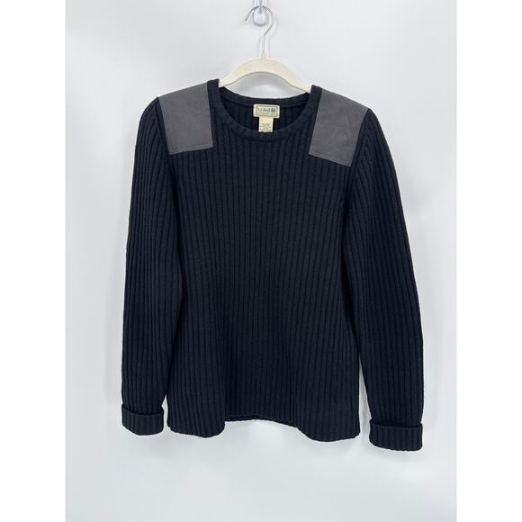L.L. Bean Commando Merino Lambs Wool Ribbed Crewneck Sweater Black Size M Reg - Picture 2 of 7